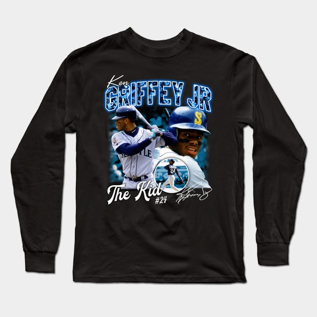 Ken Griffey Jr The Kid Basketball Legend Signature Vintage Retro 80s 90s Bootleg Rap Style Long Sleeve T-Shirt by CarDE